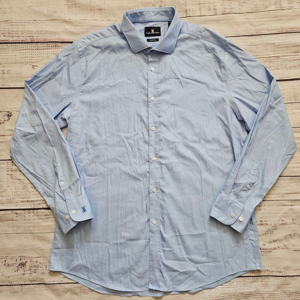 Psycho Bunny Modern Fit Collared Button Up Light Blue Mens 17 34/35